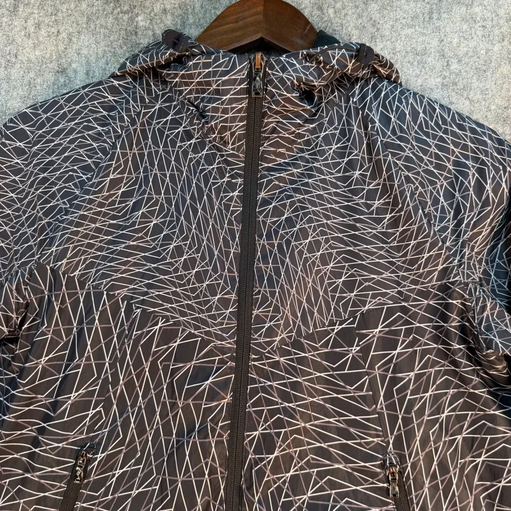 Nike Womens Windrunner Jacket Black Geometric Web Hooded Full Zip 630993-010 S